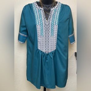 Women's Boho Embroidered V‎ Neck Short Sleeve Blouse